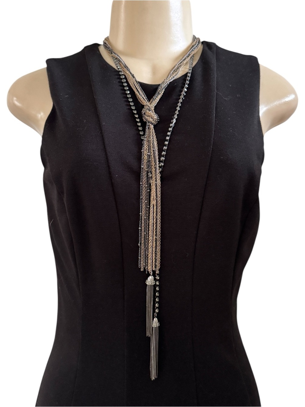 BCBGeneration Long Multi-Strand Layered Knot Tassel Necklace - Gold/Silver/Black